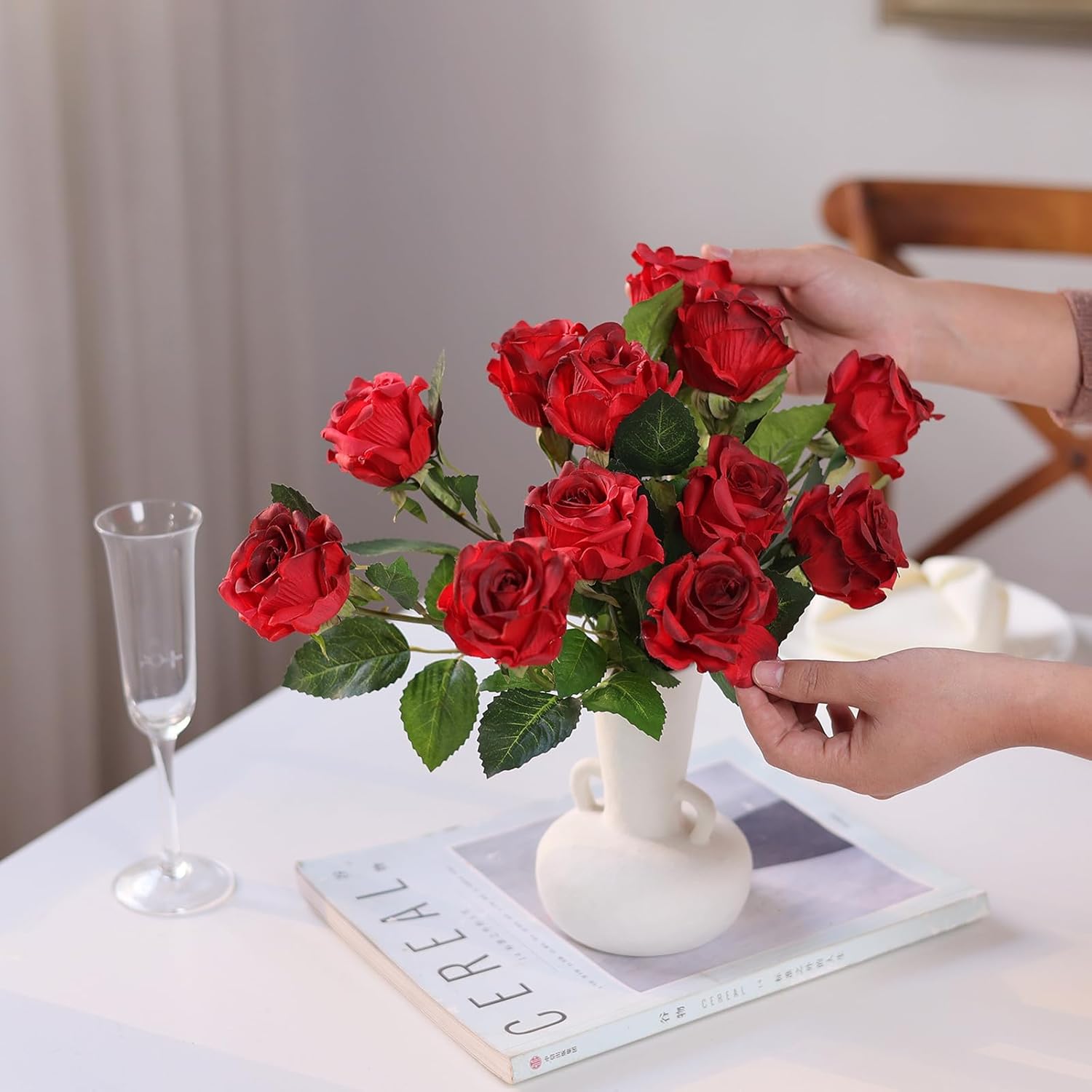 YXZZWL 60 Pcs Artificial Roses in Bulk, Fake Silk Roses Realistic Roses Stem Faux Roses Bouquet for Wedding Centerpieces Flower Arrangement Home Decor (Red) - Image 7