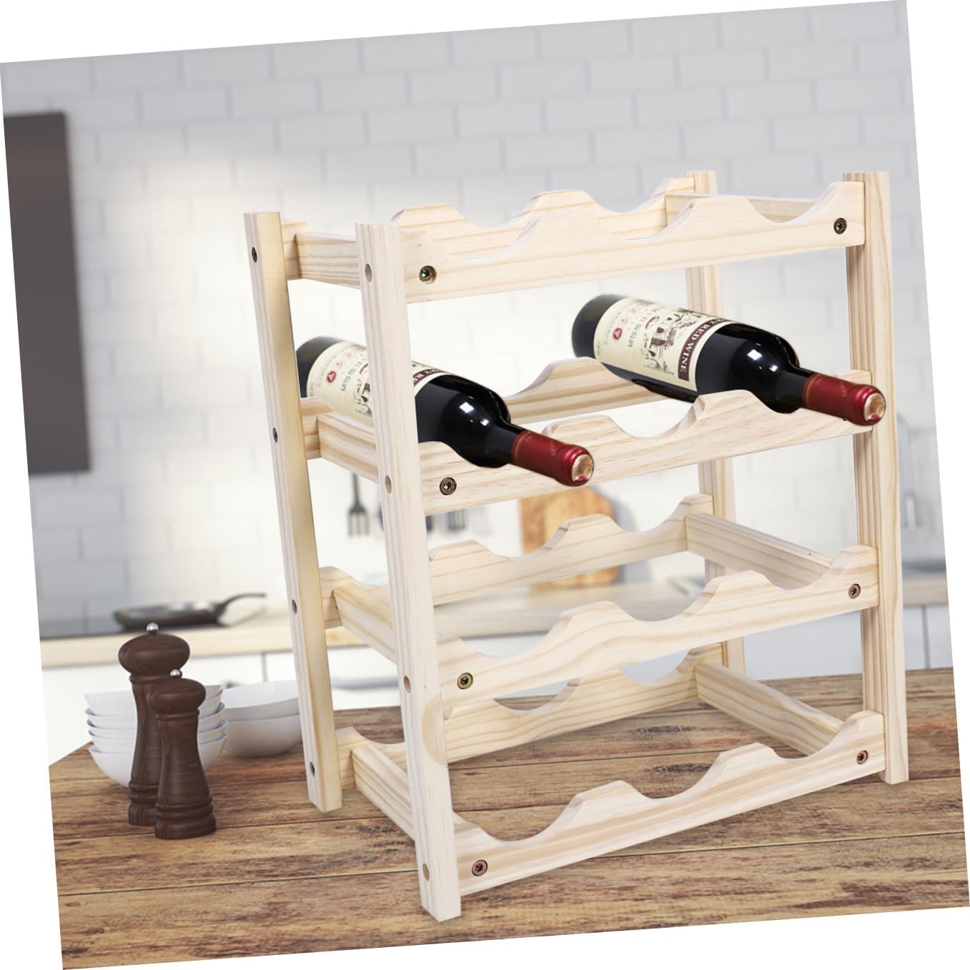 Bottle Wooden Wine Rack Wine Storage Holder Bottle Stand Decorative Suitable for Home Hotel Bar and Stable Design