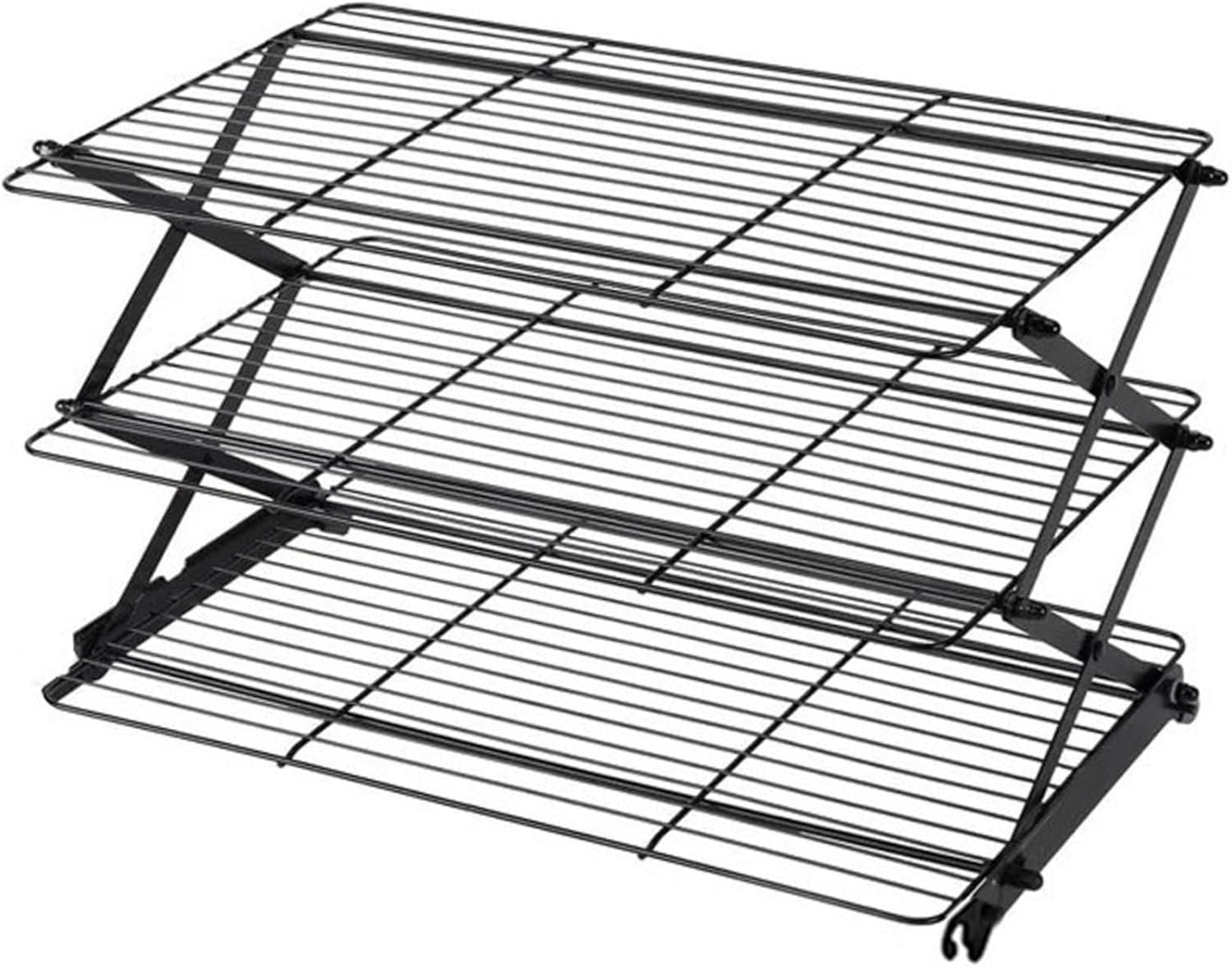Collapsible Cooling Rack 3-Tire Non-Stick Wire Metal Cookie Rack for Pizza Cake Grill Heavy Duty Non-Stick for Cooking and Baking Black
