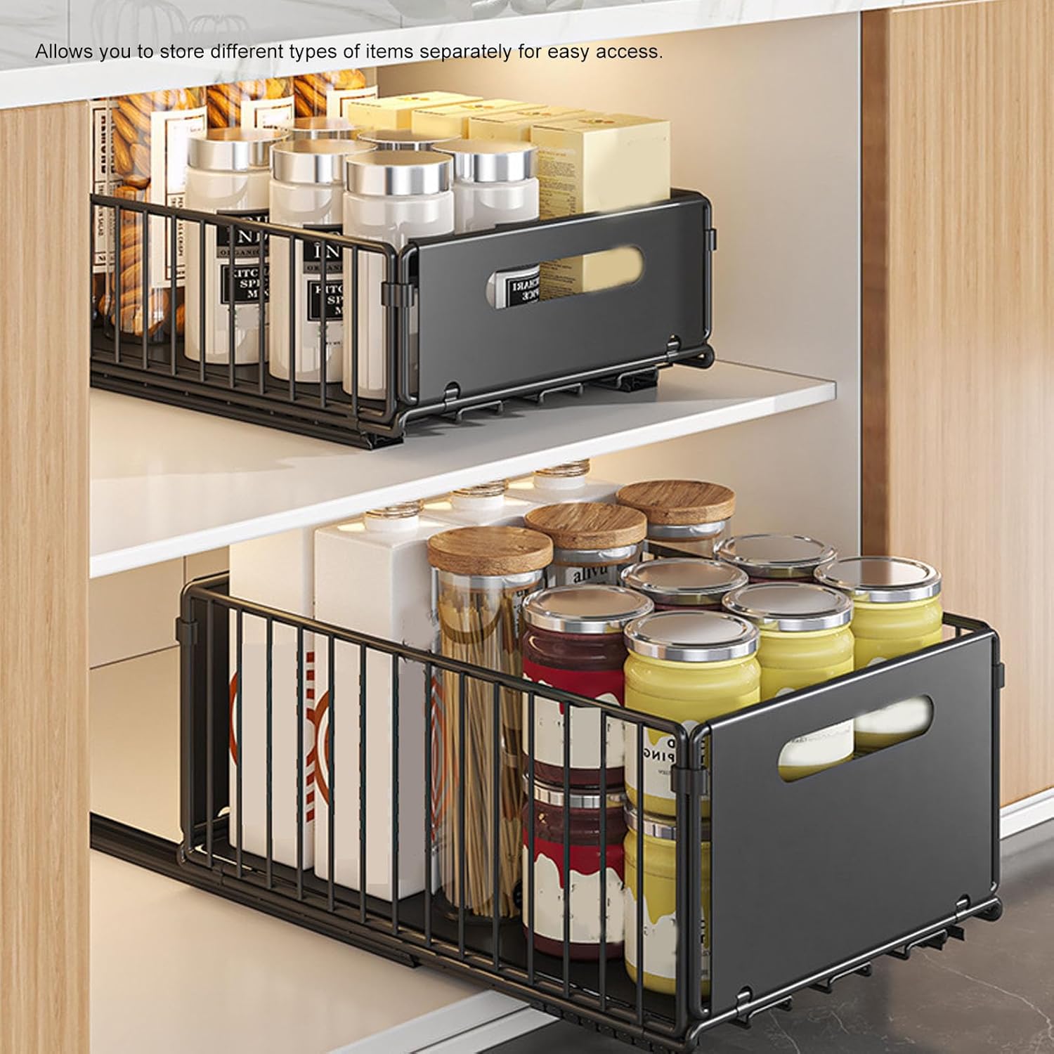 Pull out Cabinet Organizer, Heavy Duty Sliding Drawers for Cabinets, Slide out Drawers Storage Basket Shelves for Home Pot and Pan, Steel Roll out Shelf Inside Kitchen Bathroom P