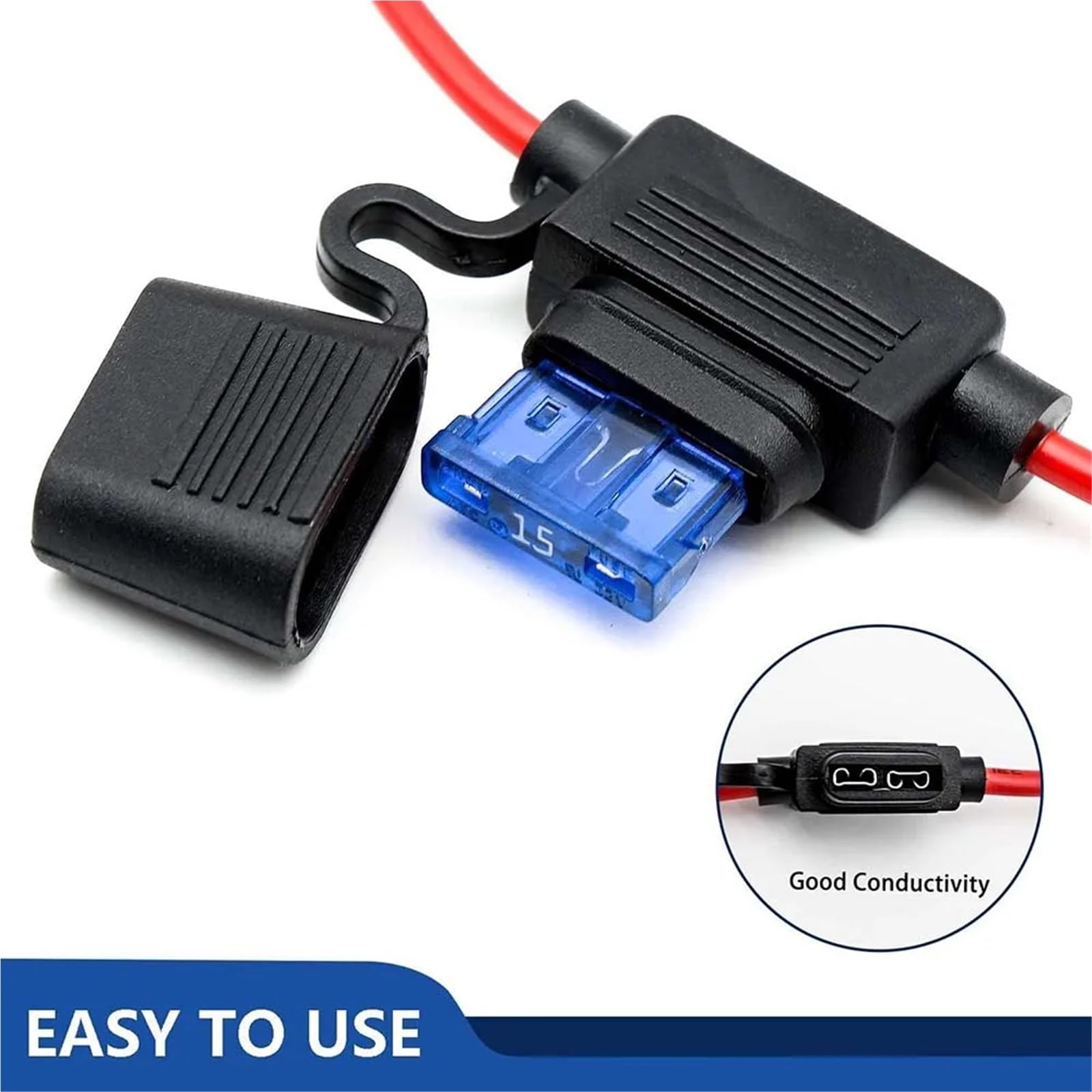 Uchwyt bezpiecznika rzędowego 14 AWG - 12V-DC ATC/ATO uchwyt 14 Gauge do ostrza 15 A ATC/ATO bezpiecznik ostrze do samochodu 1 szt
