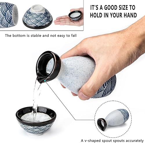 Miniatura 2 de Juego de sake de cerámica japonesa de sake de porcelana japonesa, botella de sake, tazas de sake para servir sake caliente y sake frío