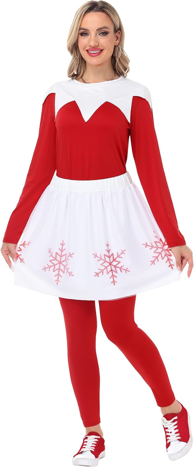 Remimi Women Christmas Shirt Pants Sets Xmas Long Sleeve Red 2 Pieces with Tulle Skirts XS-3XL - Image 5
