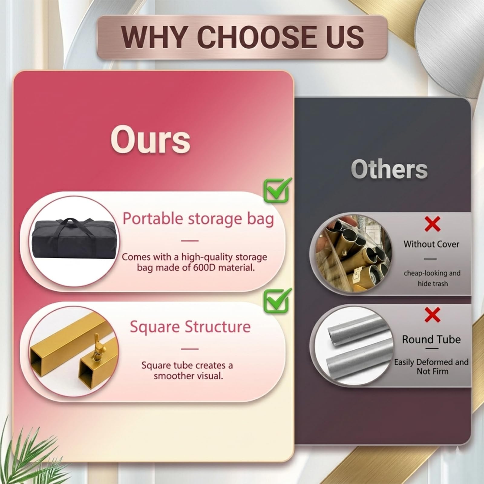 2m Support pour Arche de Mariage, Arche métallique dorée avec Sac de Rangement pour cérémonie de Mariage,fête d'anniversaire,photobooth,décoration d'arceaux Floraux et de Ballons(1 x 2 m(L x H))