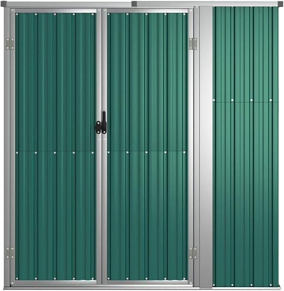 IKAYAA Outdoor Tool Shed Garden Shed Garden Shed Tool Box Gardening Tool Shed Metal Gable Roof Galvanised Steel Green 161 x 89 x 161 cm - 3