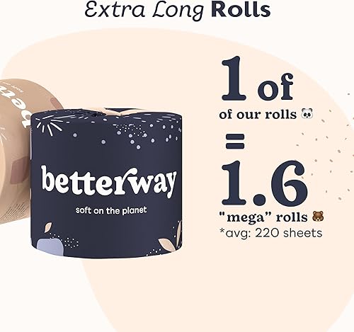Miniatura 8 de Betterway Papel higiénico de bambú de 3 capas, ecológico, papel higiénico sostenible, 24 rollos dobles y 360 hojas por rollo, seguro séptico,