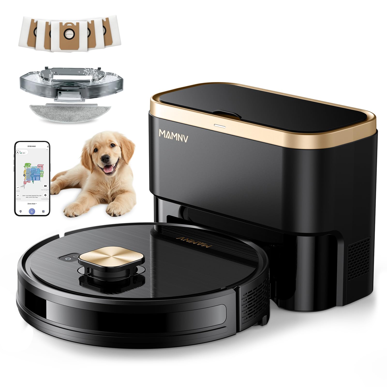 MAMNV Robot Vacuum,11500Pa Suction,LiDAR Navigation,Self-Emptying,Pet Hair