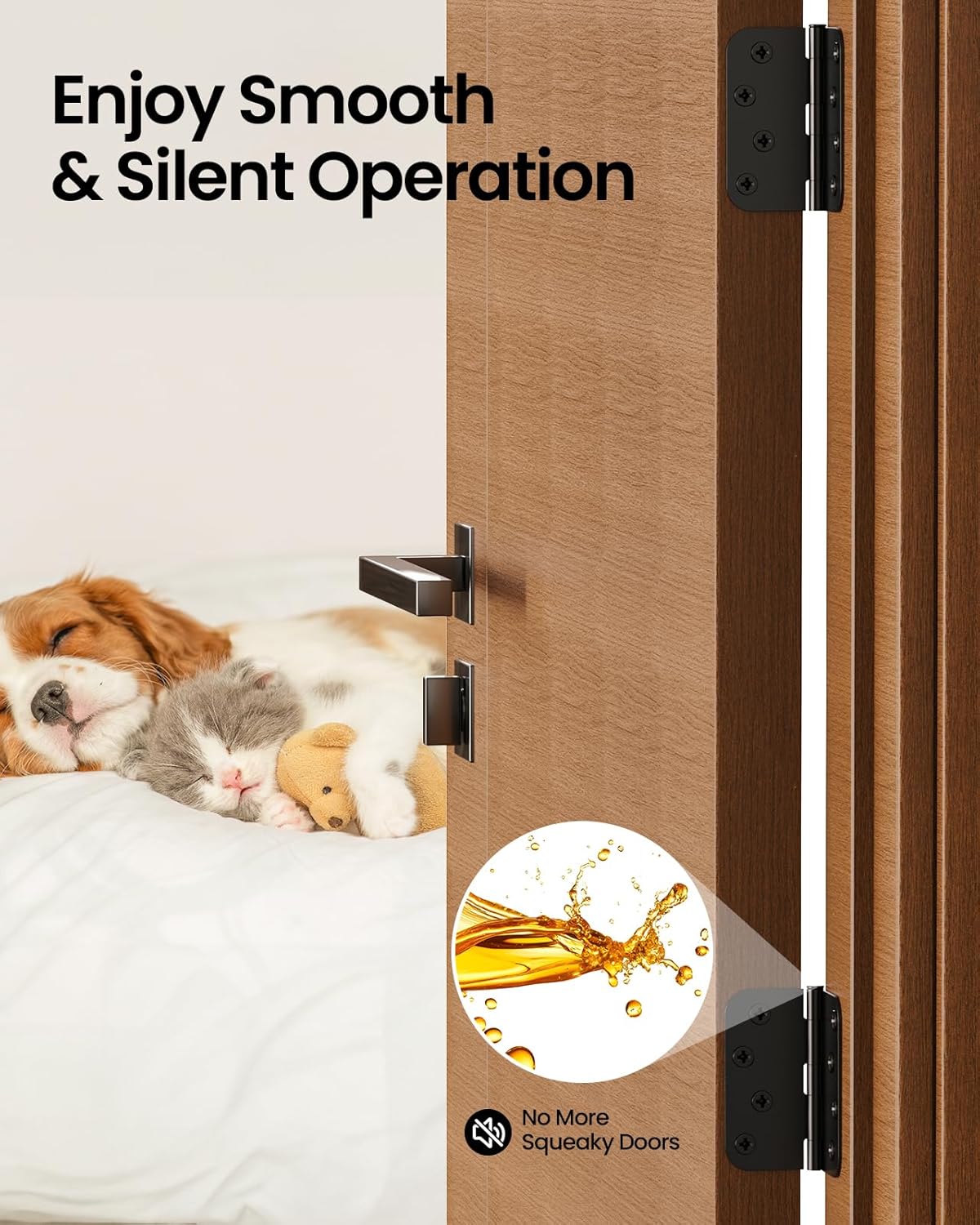 AmzGod Black Door Hinges 4 Inch, 3 Pack Matte Black Heavy Duty Door Hinges with 5/8" Radius, 4" Interior and Exterior Front Door Hinge for Home, Gate, Furniture, Residential Use