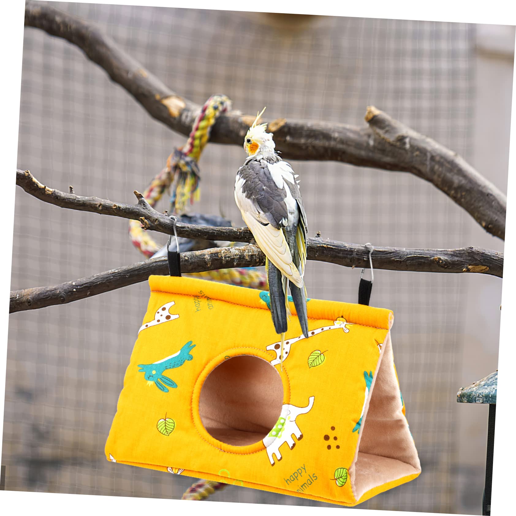 Nidos de Pájaros Colgantes Cálidos para Invierno Orificio Redondo, Vellón de Cristal y Algodón, Tamaño Mediano Amarillo, Adecuado para Loros y Periquitos en Jaulas y Jaulones