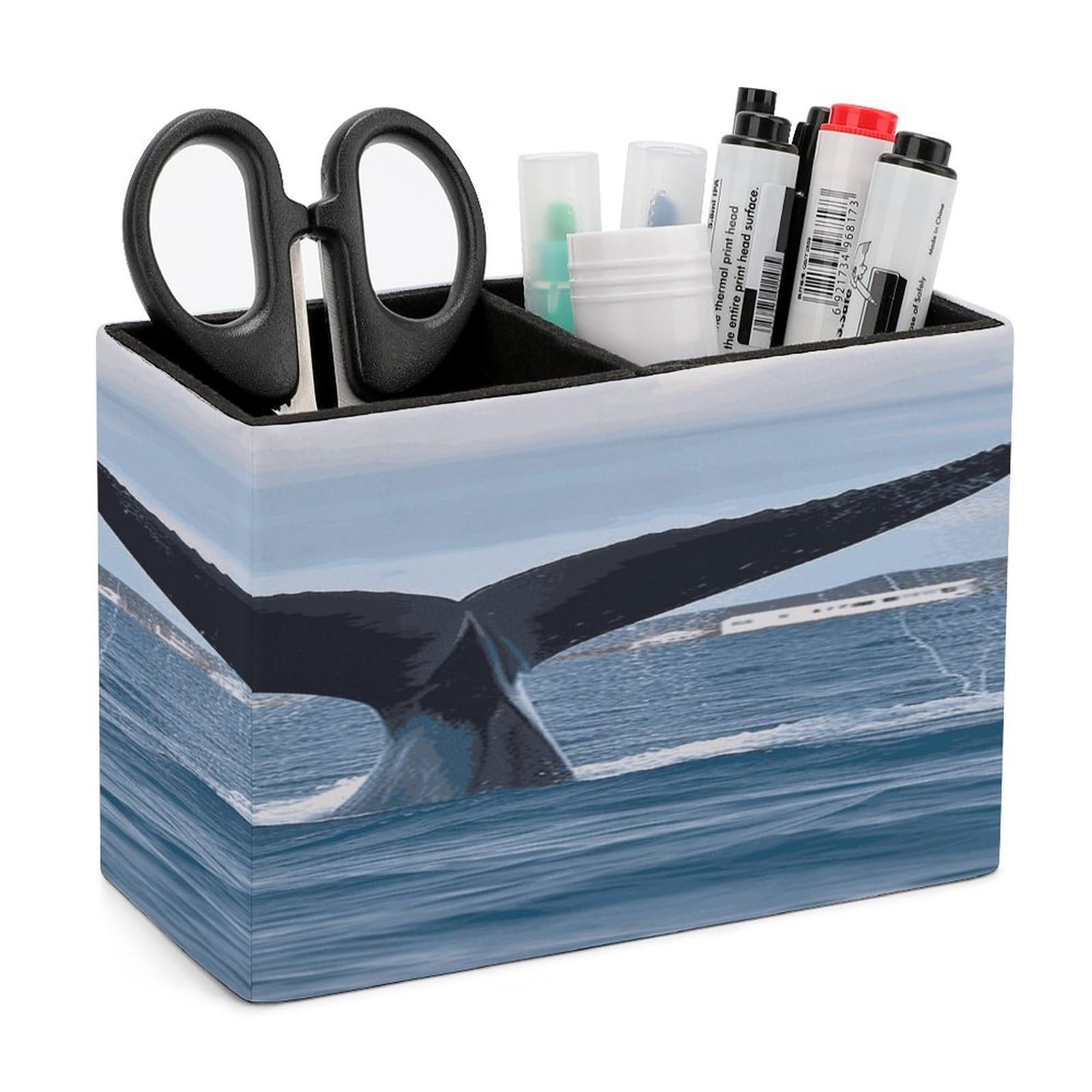 VstaDank Whale Tail Pencil Holder for Desk(Double Slots) Fashion Leather Pencil Cup Simple Rectangular Shape Pen Holder Multi-Functional Pen Cup for Home Office Supplies Storage
