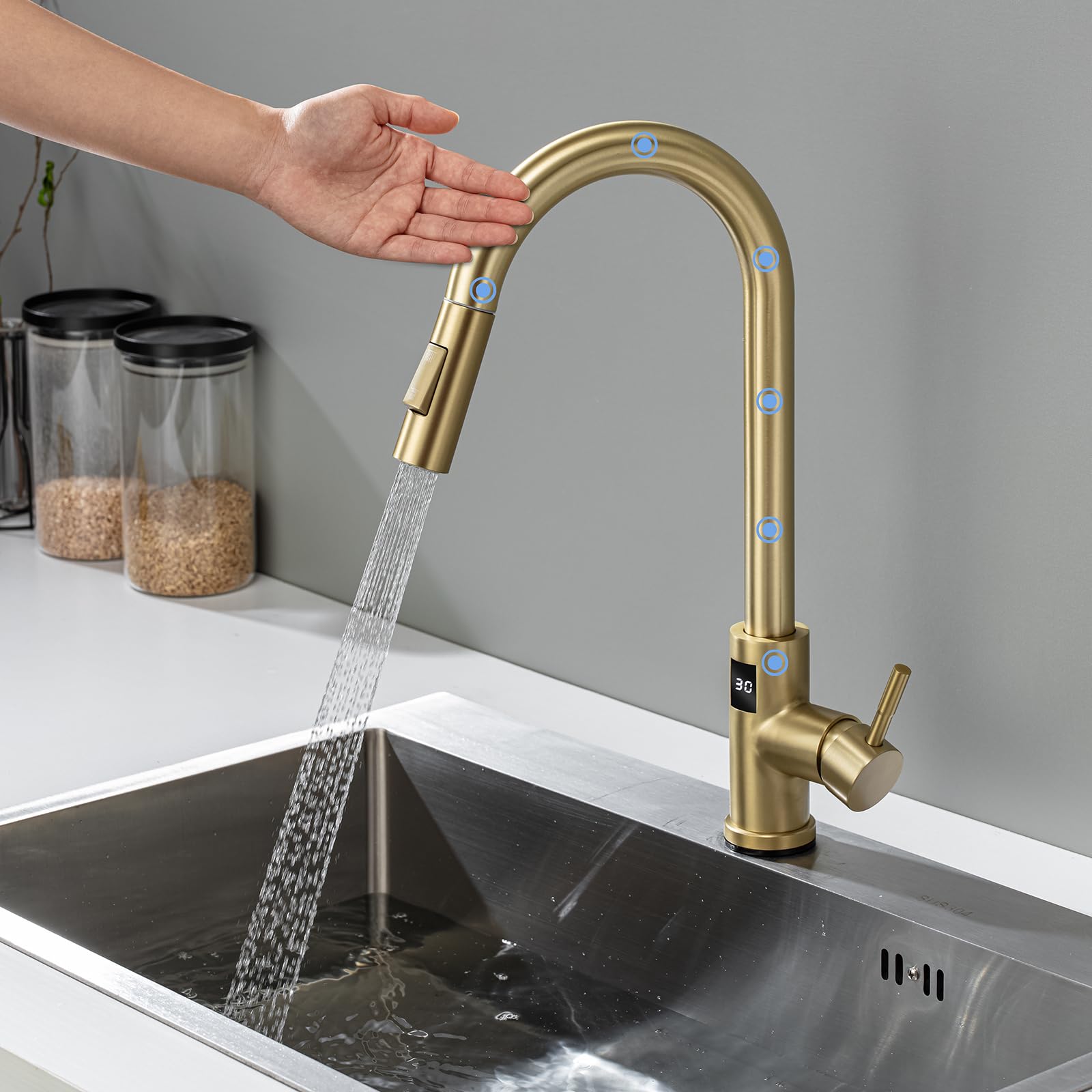 XJTNLB Grifo Fregadero con Sensor Oro Cepillado