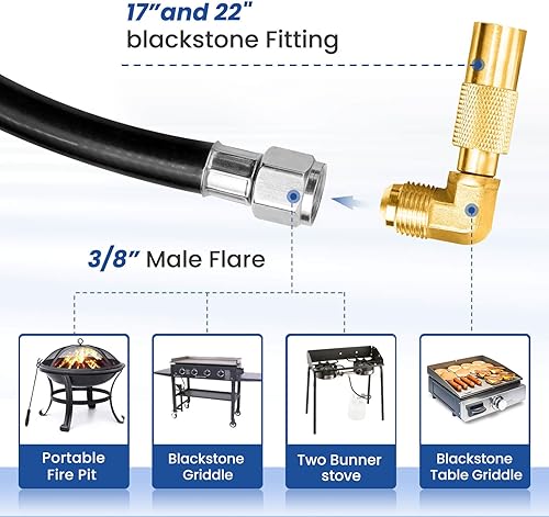 Miniatura 3 de Manguera adaptadora de propano de 6.5 pies con regulador para plancha Blackstone de 1722 pulgadas, regulador de parrilla de gas y manguera con