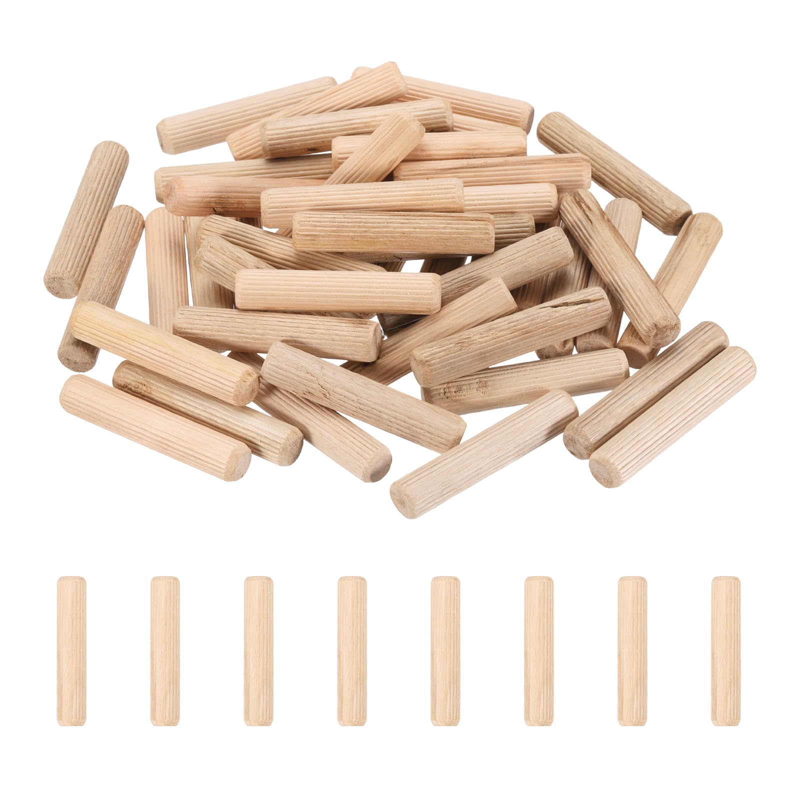 PATIKIL 168 Pcs Wooden Dowel Pins 4/9 Inch Dia, 2.36 Inch Long, Fluted Hardwood Dowel Rods Pegs for Furniture Door Woodworking and DIY Crafts