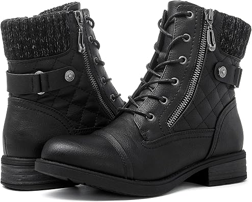 GLOBALWIN Womens Ankle Booties Fashion Combat Boots Fall Boots For Women Comfortable Low Heel