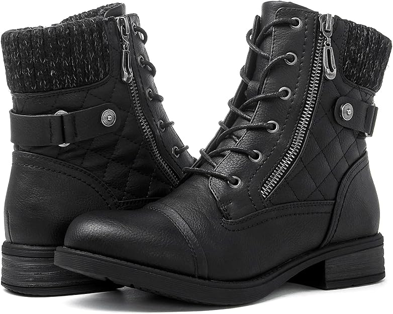 GLOBALWIN Women's Ankle Booties Fashion Combat Boots Fall Boots For Women Comfortable Low Heel