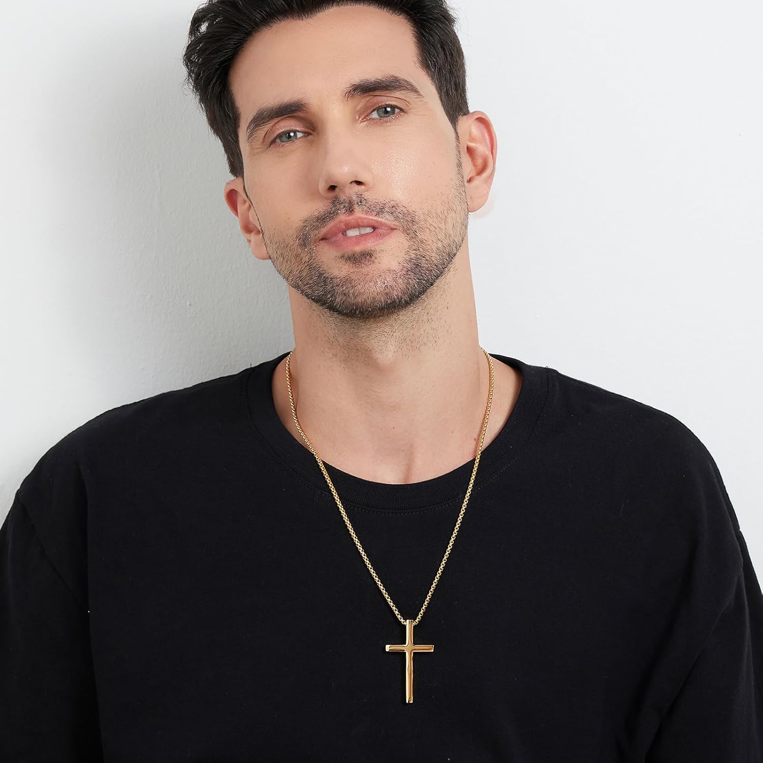 Men's Cross Necklace 316L Stainless Steel Large Heavy Cross Pendant for Men Polished Jewelry Rolo Chain with 22'' 24'' 26'' - Image 2