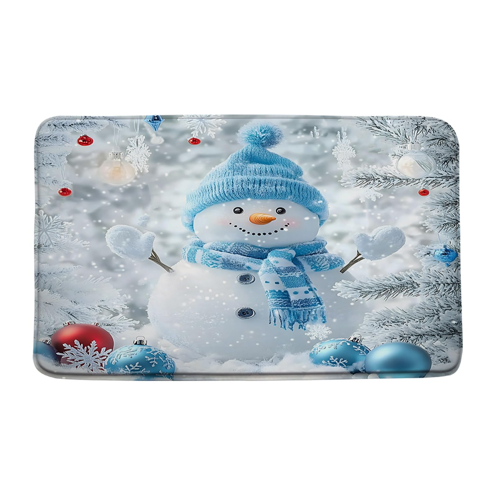YSATNSFT Christmas Snowman Bath Mat Cute Snowman Xmas Ball Snowy Pine Twig Berry Winter Holiday Bathroom Bathtub Floor Rugs Doormat Toilet Decor,16 x