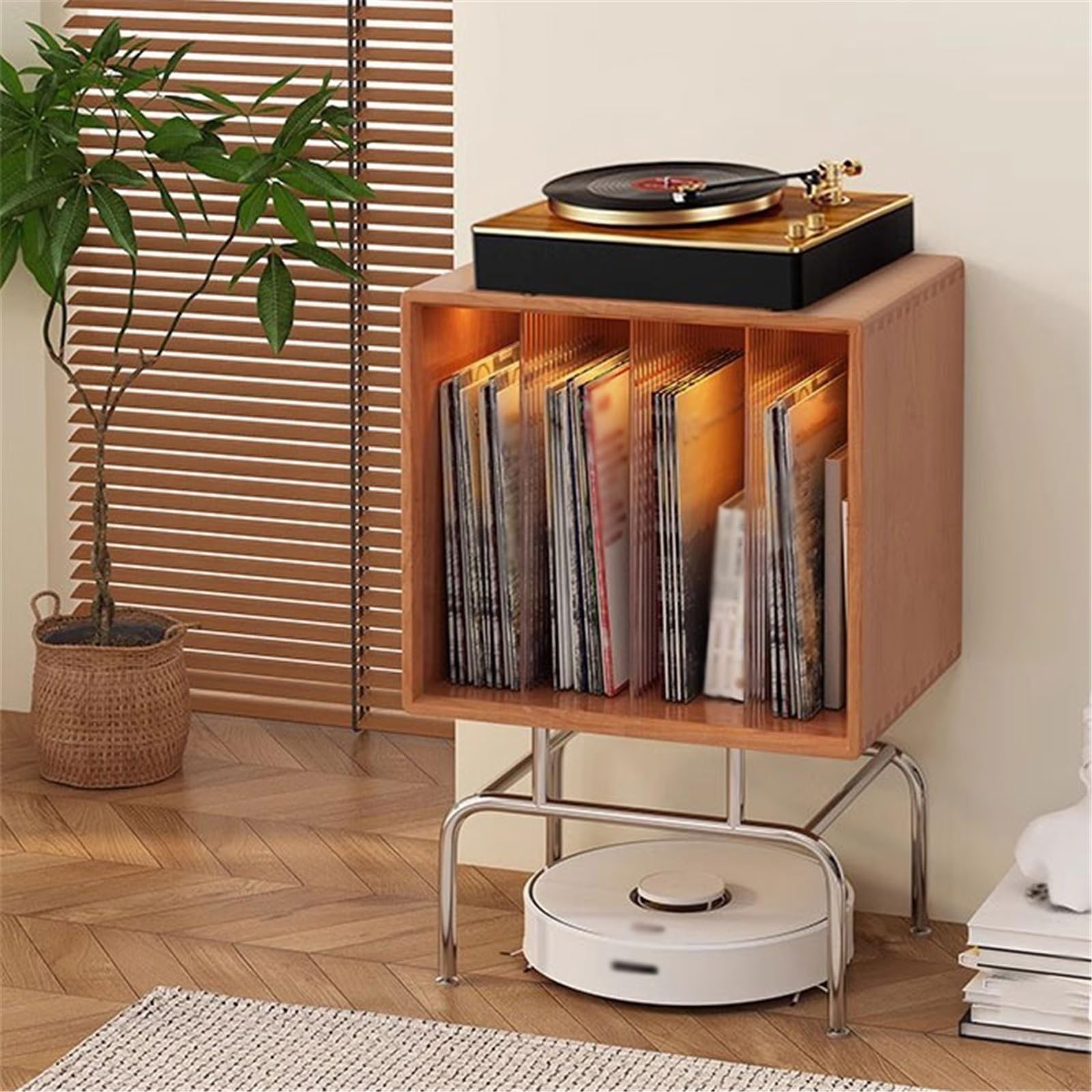 Ufficio Armadietto for dischi in vinile retrò, ripiano for CD in legno Scaffale porta dischi
