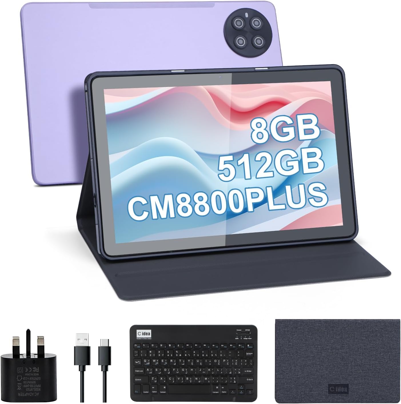 C idea 10.1 inch Tablet,8GB+512GB Tablet PC with Android 13,Dual SIM,5G LTE 1280x800 IPS HD Touch Screen,Long Lasting Battery Tablet,CM8800 Plus (Purple)