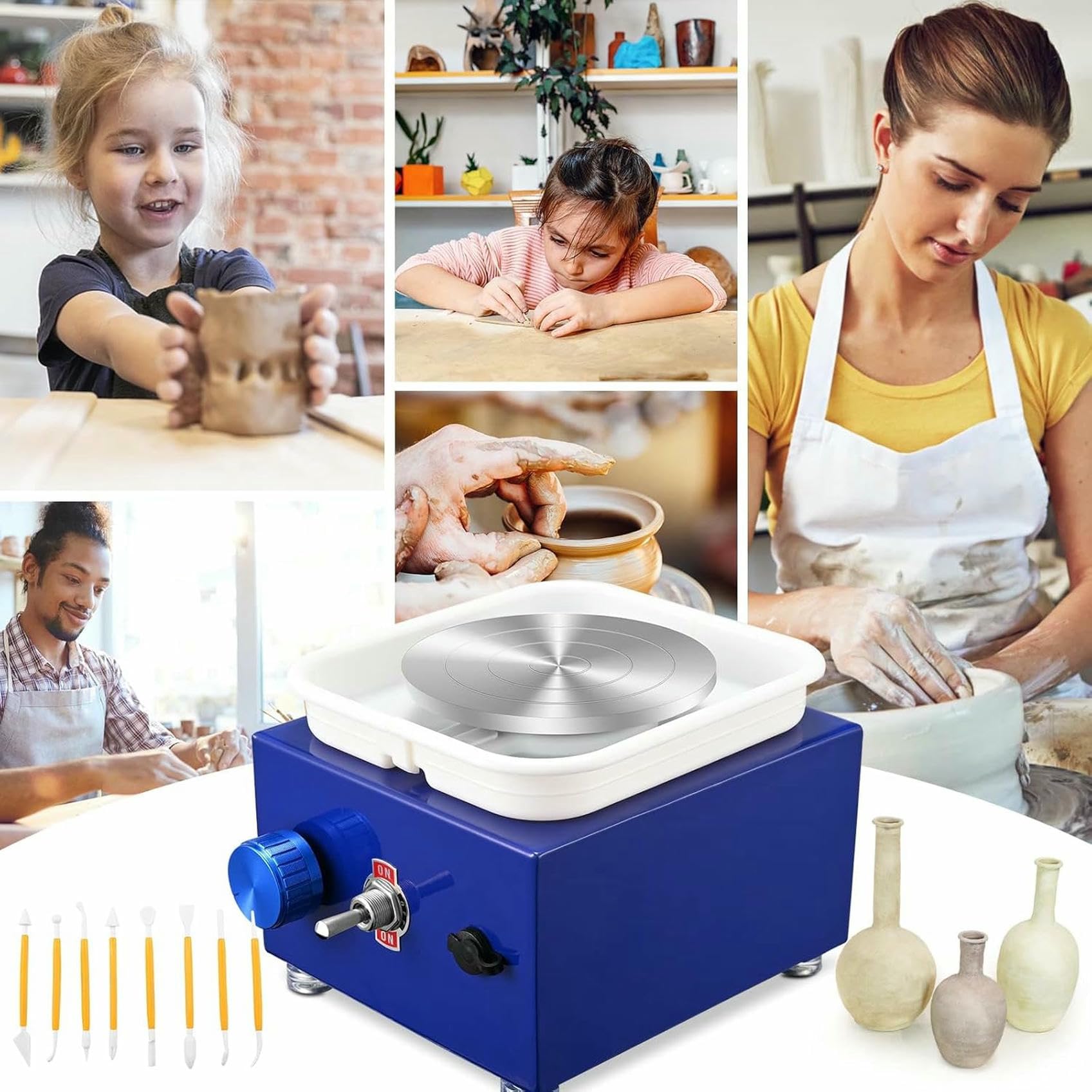 Pottery Wheel Machine with Removable ABS B, Electric Pottery Kit for Hand Trimming, Versatile Craft Tool for Clay Sculpting and Art Projects
