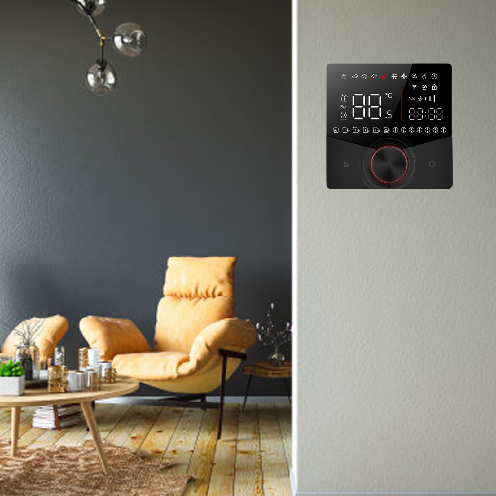 TUWEI Termostato Inteligente, Ajuste de Dial Pantalla LCD WiFi Control de Temperatura Programable con Alta Precisión Ahorro de Energía para Calentar Habitaciones (Negro)