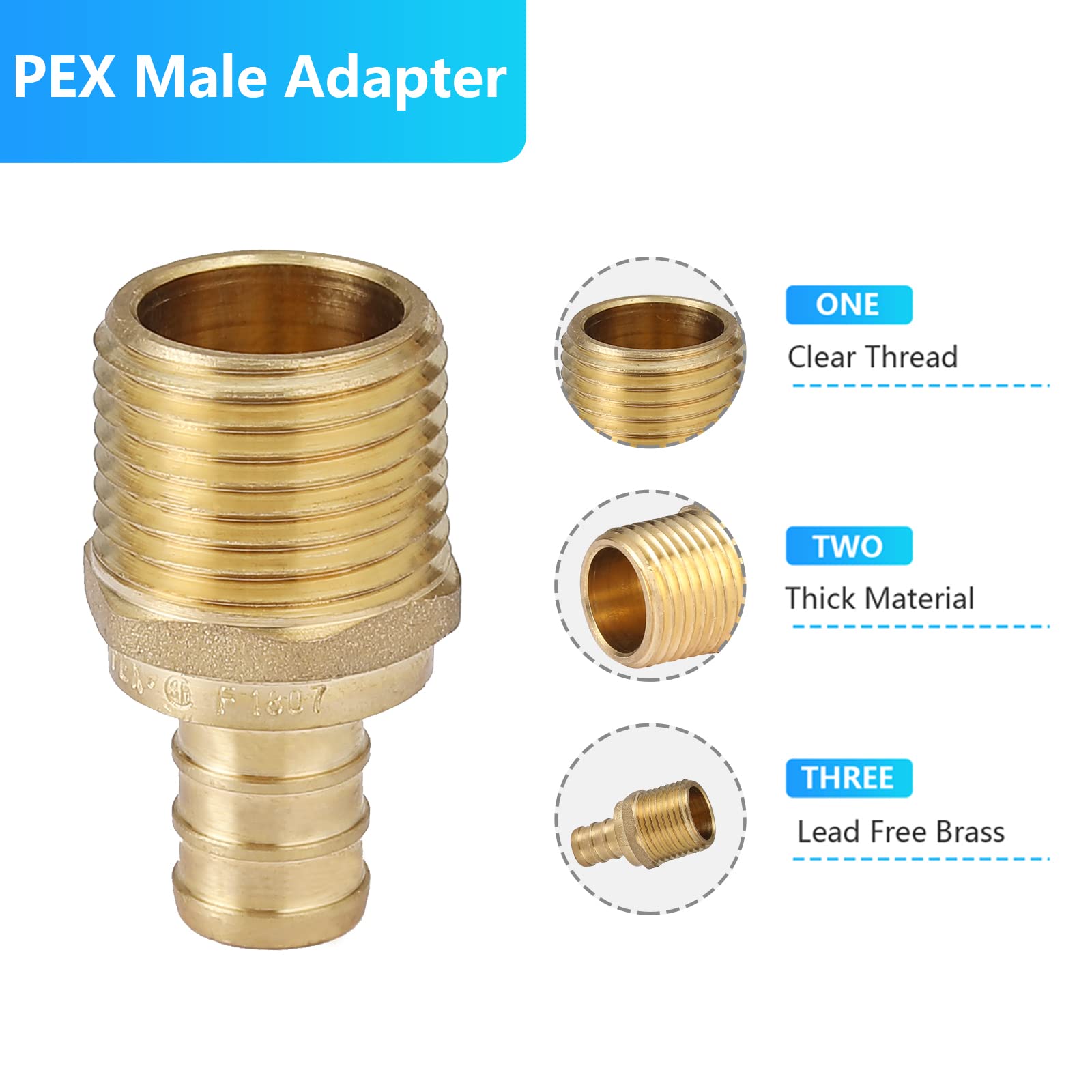 PEX 3/10.2 cm x 3/10.2 cm NPT adapter z gwintem męskim, mosiężne adaptery zaciskowe Pex Dopasowanie do rur PEX w pracach hydraulicznych