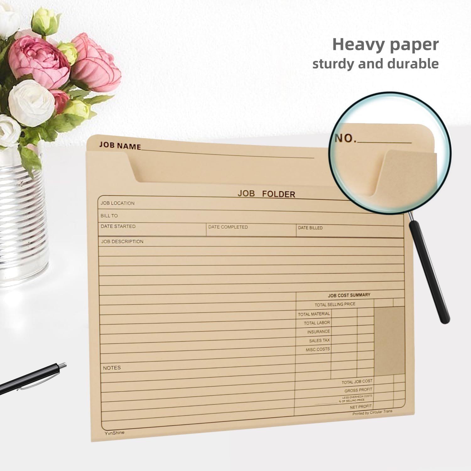 Paquete de 50 carpetas de trabajo, funda de archivo Manila de 10 x 12 pulgadas, para papel tamaño carta, preimpresas para seguimiento de trabajos, cálculo de costos y correspondencias del cliente