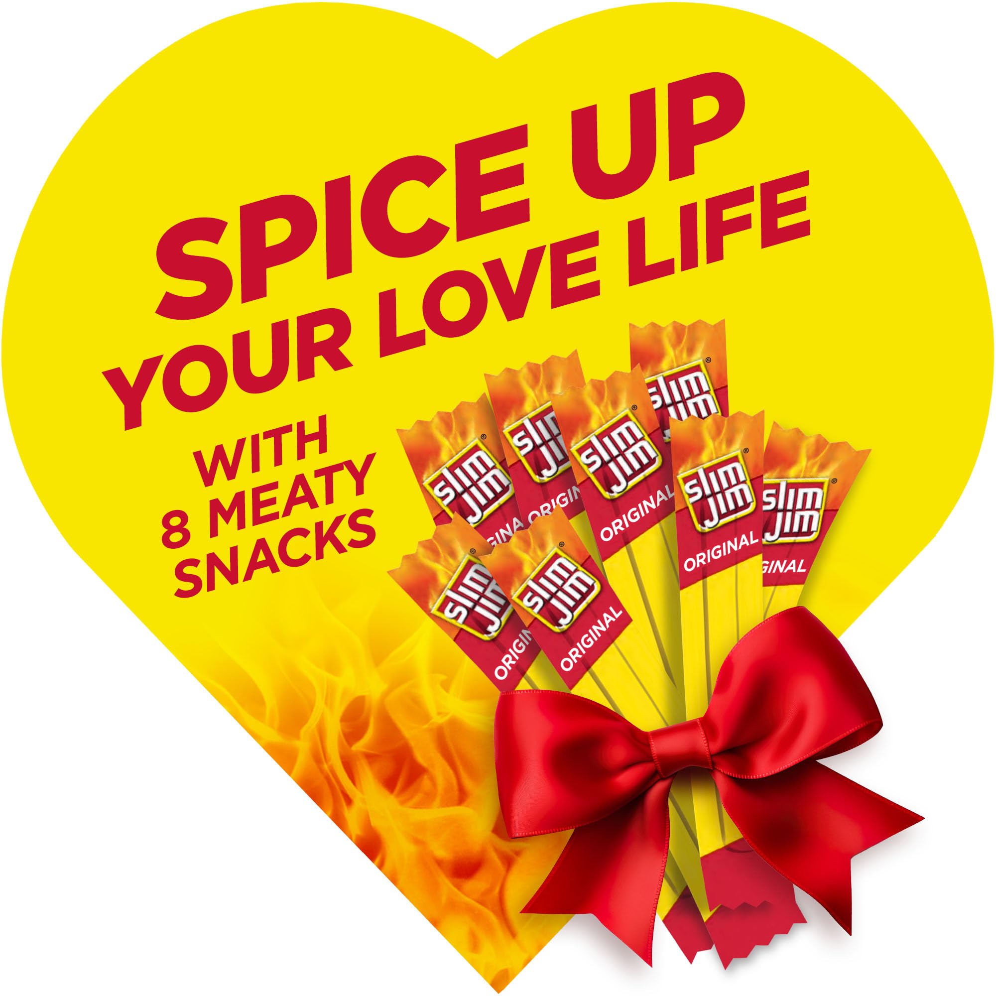 Slim Jim Smoked Meat Sticks, Original, Gifts for Him, Valentine's Day Heart Gift Box, 6g Protein Per Serving, .28oz (8 Sticks Per Box)