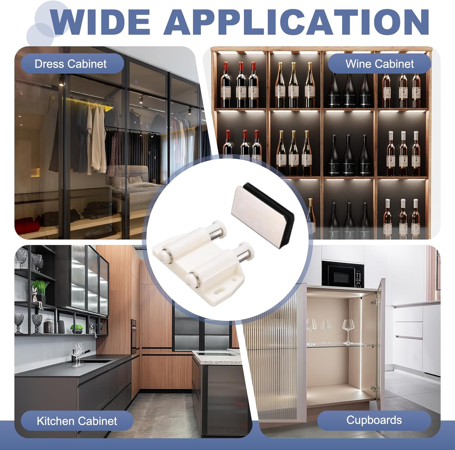 uxcell 2Pcs Magnetic Touch Push Open Latch, Glass Door Catch Latch Closures Double Magnetic Catch Latches with Clamp and Screw for 3-6mm Door for Drawer Cupboard Closet, Brushed Silver