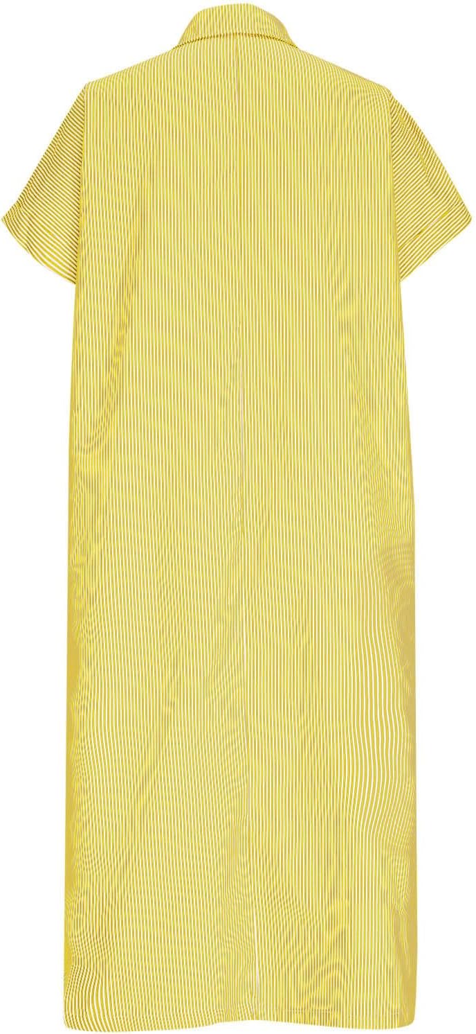 Women's Plus Size Striped Shirt Dress Button Down Short Sleeve Lapel Collar Midi Dress with Pocket Casual Loose Top