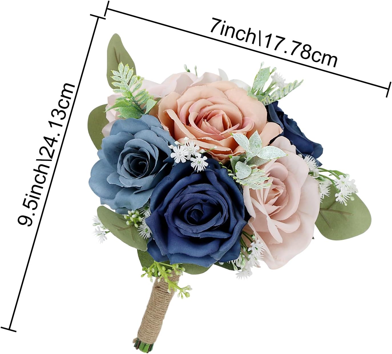 Bridesmaid Bouquets for Wedding - 7 Inch Artificial Flowers Bouquets for Ceremony Anniversary Centerpieces Decorations - Navy Blue & Dustyblue & Pink - Image 2