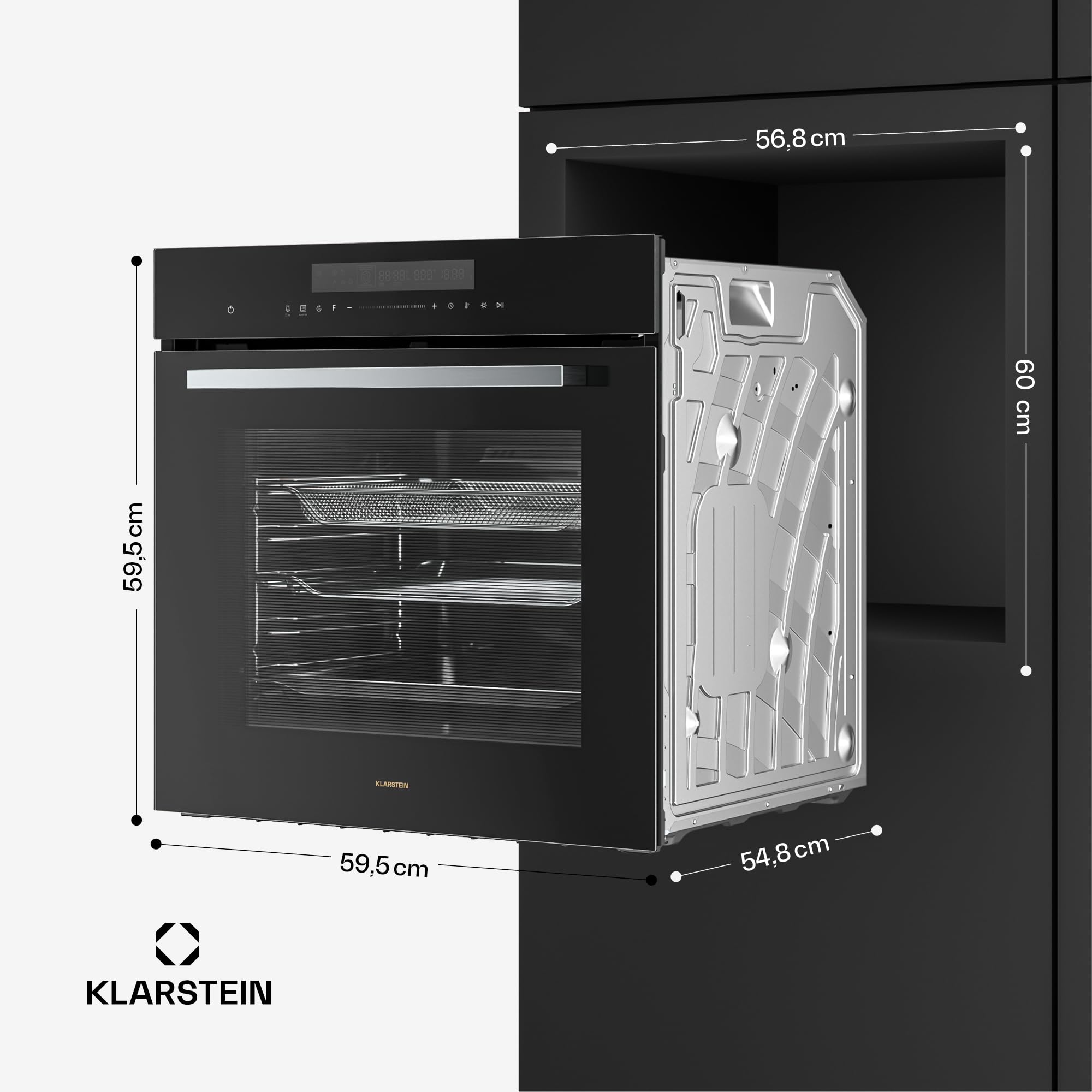 Klarstein Airjet Built In Oven - 72L Electric Oven with Airfryer Mode, 13 Cooking Functions, Touch Control, Enamel Interior, A++ Energy, Triple Glazed, Integrated Single Oven, Black — view 7