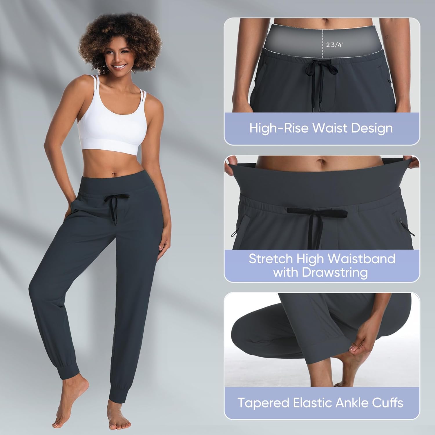 MERIDIANA Womens Hiking Pants with Zipper Pocket Breathable Quick-Dry Stretchy Nylon Outdoor Jogger Ladies Petite Scrub Pants - Image 5