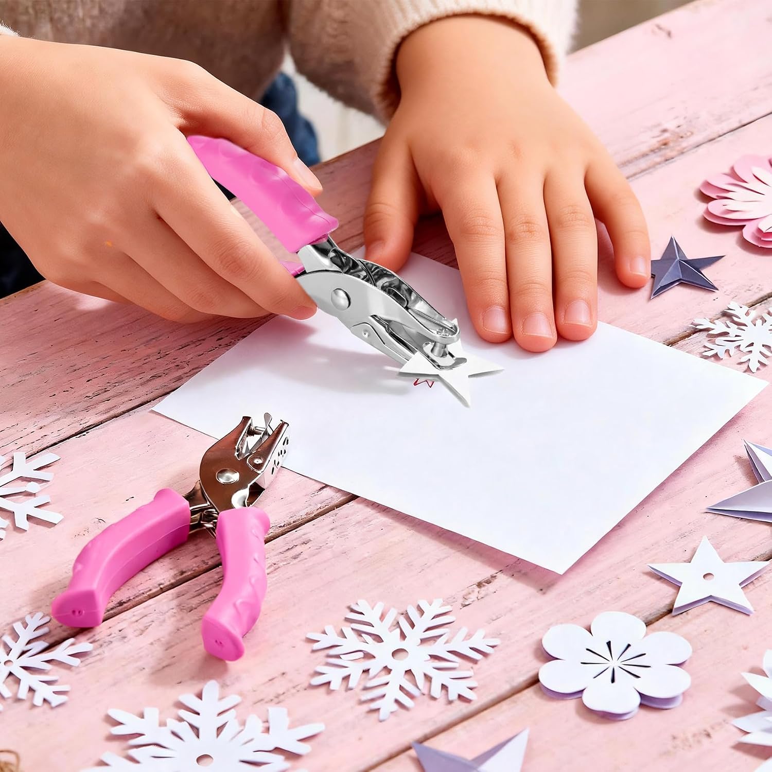 2 Pcs Single Hole Punch, 1/4" and 1/8" Hole Puncher Single with Soft Pink Grip for Home, Office, Classroom, Handheld Small Circle Paper Punch for Crafts, Gift Tags, Tickets, Scrapbooks