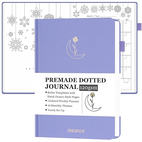 Premade Bullet Style Notebook with Hand-Drawn Pages, Dotted Journal with