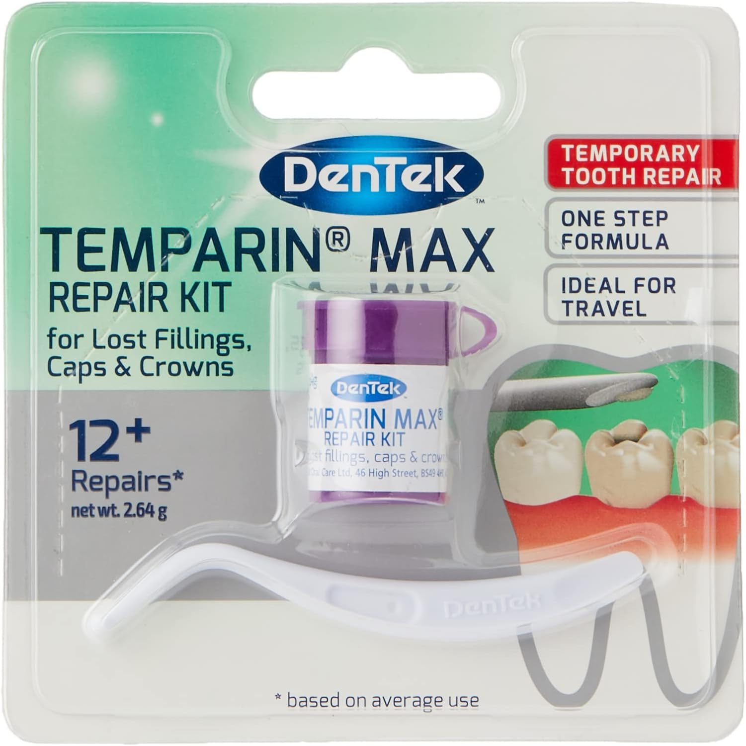Temparin Max Home Dental Repair Kit for repairing lost fillings and loose caps, crowns or inlays - 12+/ 13+ Repairs(package may vary), silver