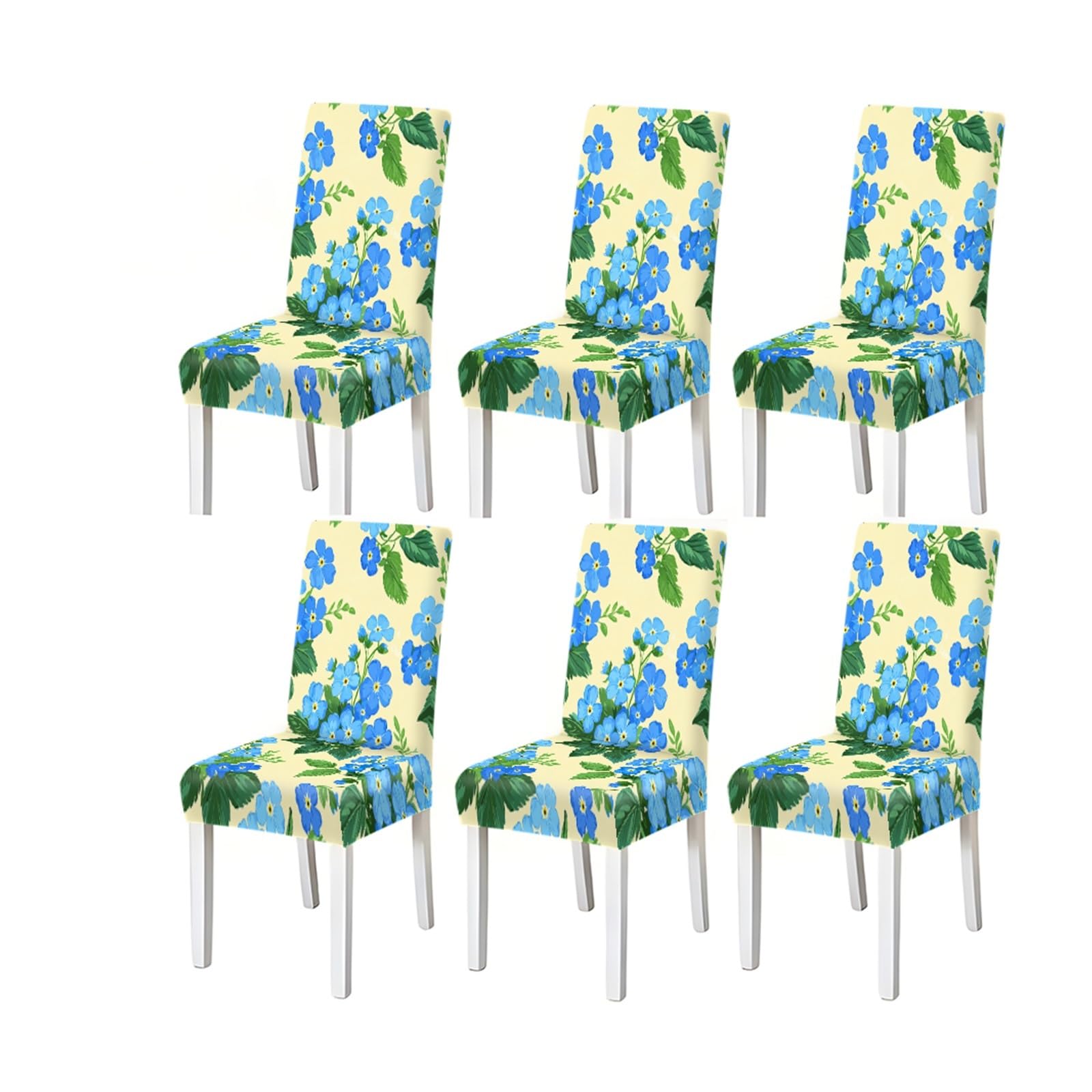 BOSUYBN Vibrant Blue Forget-Me-Not Floral Pattern Print Dining Chair Covers Set Of 2/4/6, Stretch Slipcovers For Kitchen Dining Room Furniture Protectors for Home Dining Room(6PCSChair cover)