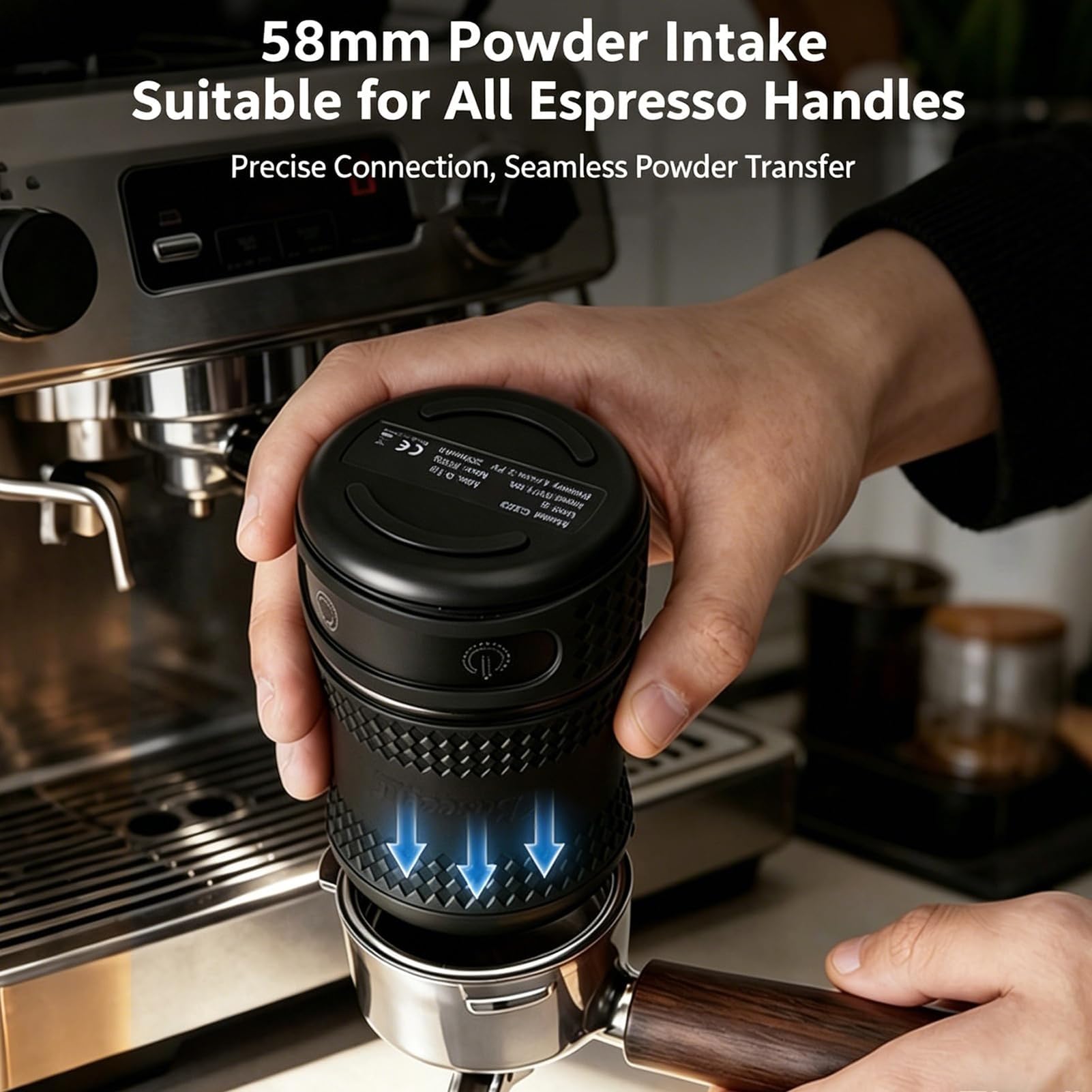 Taza dosificadora digital portátil, taza dosificadora digital de granos de café, báscula de espresso recargable con báscula LED y diseño desmontable de taza, portafiltro compatible de 58 mm