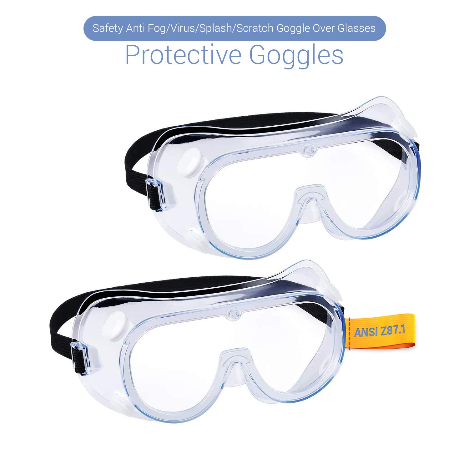 Lunettes de sécurité – Taille unique – Compatible avec les lunettes – Normes industrielles – Design unique de ventilation – Verres renforcés résistants et protecteurs – Sangle élastique réglable