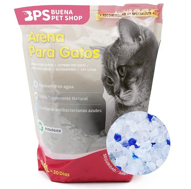 BPS 7.6 L Arena de Sílice para Gatos Arena Blanco Fresco Mascotas Cat Litter 3 Tamaños 3.8L/7.6L/15.2L…