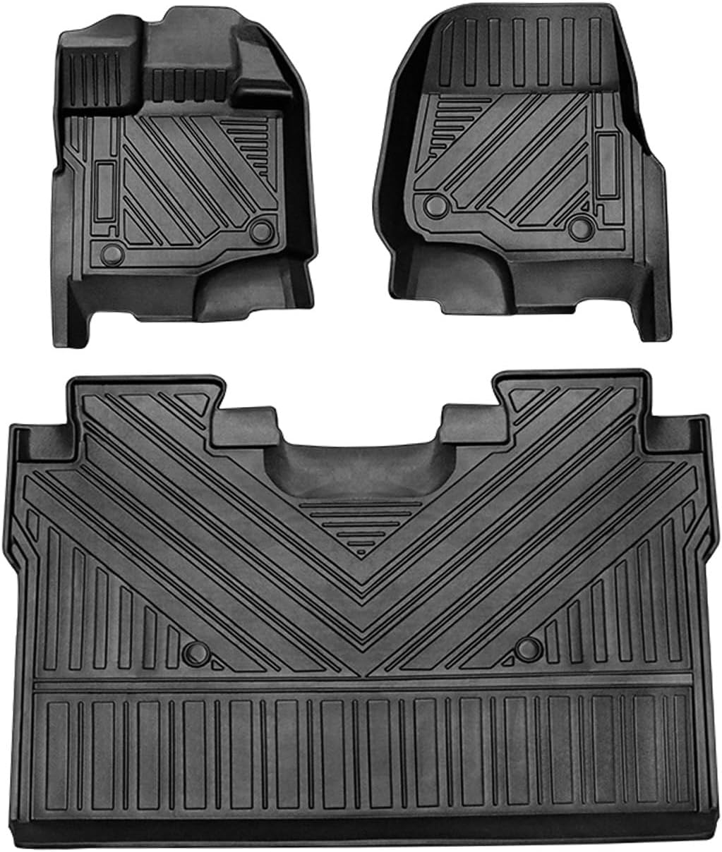 TuningPros FM-1020 Car Floor Mats Full Set Compatible with 2015-2020 Ford F-150 Crew Cab | 3-pc Cargo Liner Black Car Mats | Custom Fit Non-Slip Car Floor Mat Rubber