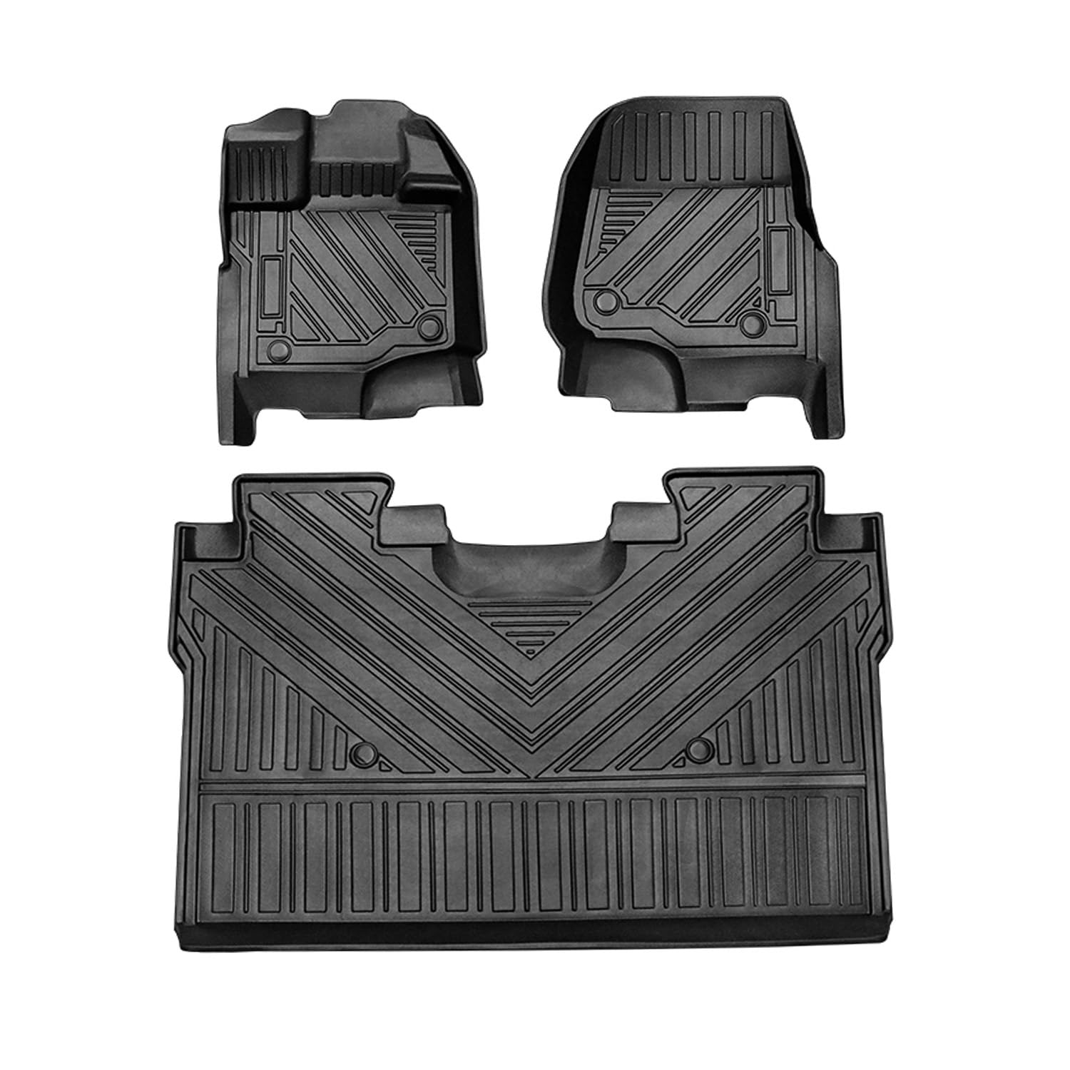 TuningPros FM-1020 Car Floor Mats Full Set Compatible with 2015-2020 Ford F-150 Crew Cab | 3-pc Cargo Liner Black Car Mats | Custom Fit Non-Slip Car Floor Mat Rubber