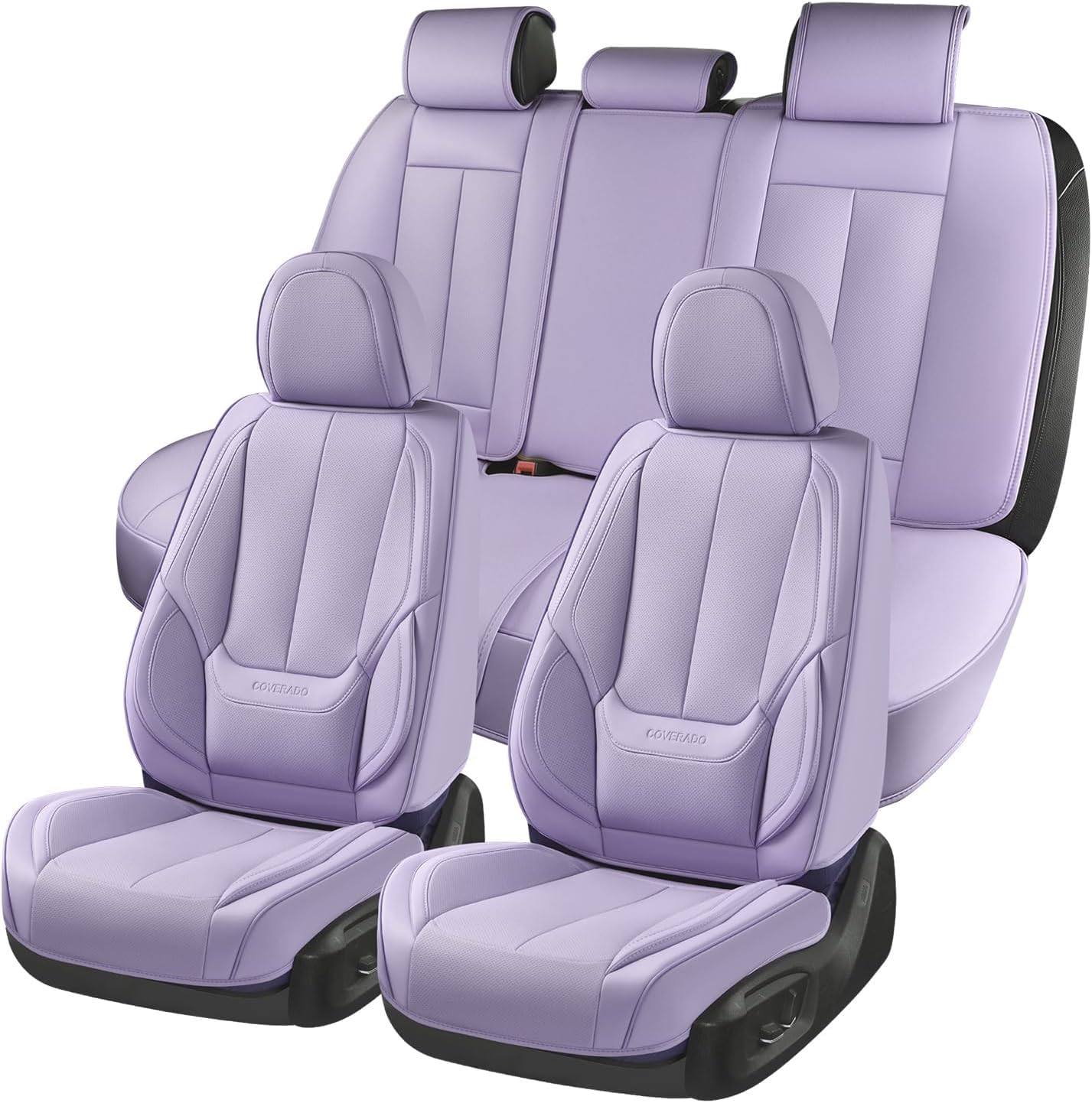 Coverado Car Seat Covers Full Set, Seat Covers for Cars, Front Seat Covers and Back Seat Cover Waterproof Leather Automotive Seat Cover, Universal Car Interior Protectors for Most Cars