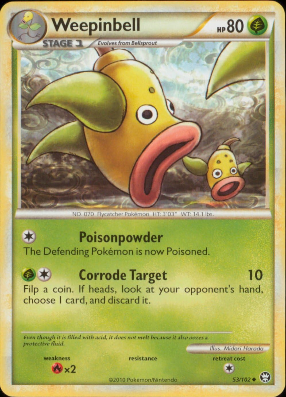 Amazon Com Pokemon Weepinbell 53 102 Hs Triumphant Reverse Holo Toys Games