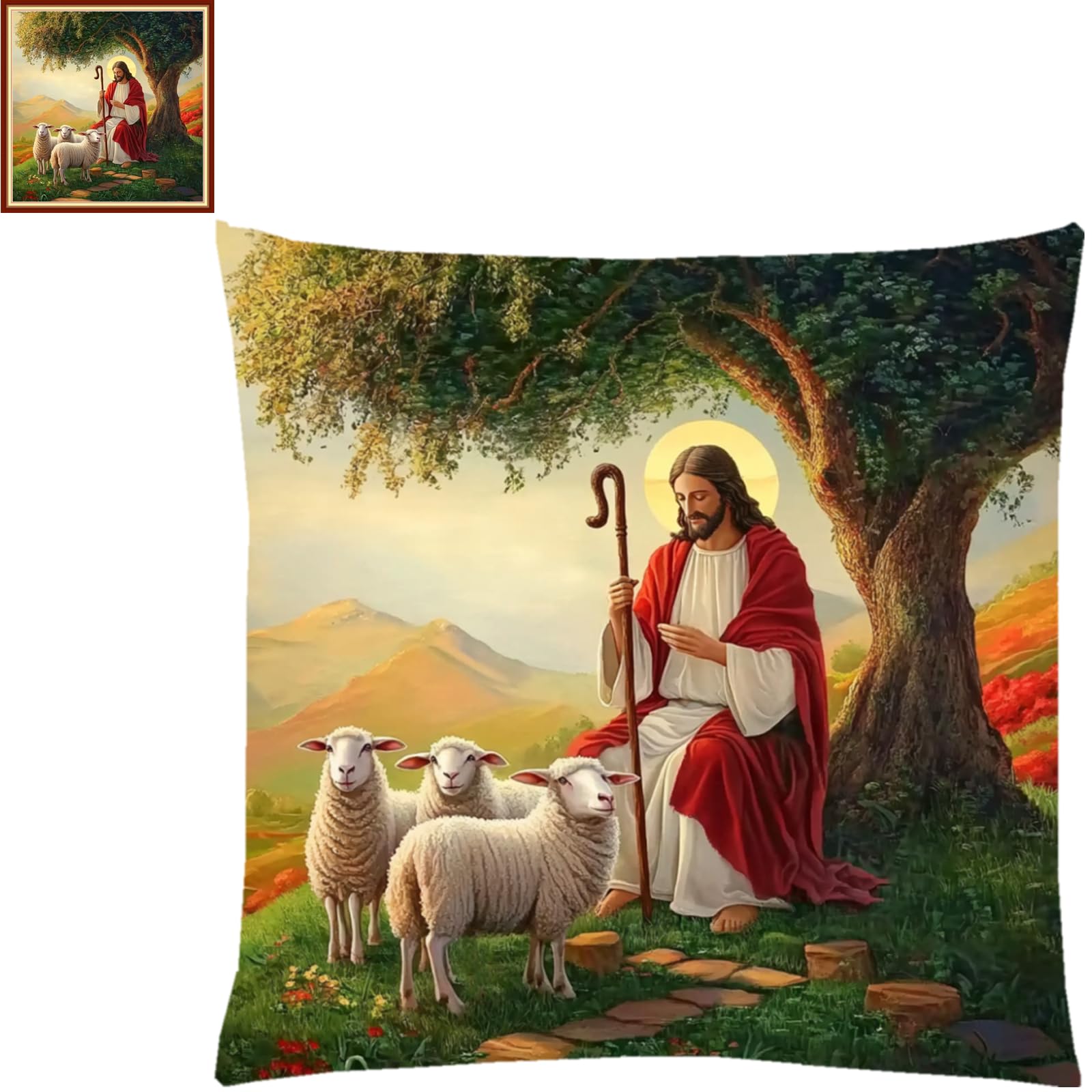 Fanxvivy Stamped Cross Stitch Kits for Adults Beginners Pillow Needlepoint Kit with Embroidery Pattern Needlework Kit Prestamped Stitches Kit 11CT Cross Stitching-Jesus Shepherd 18x18 inch