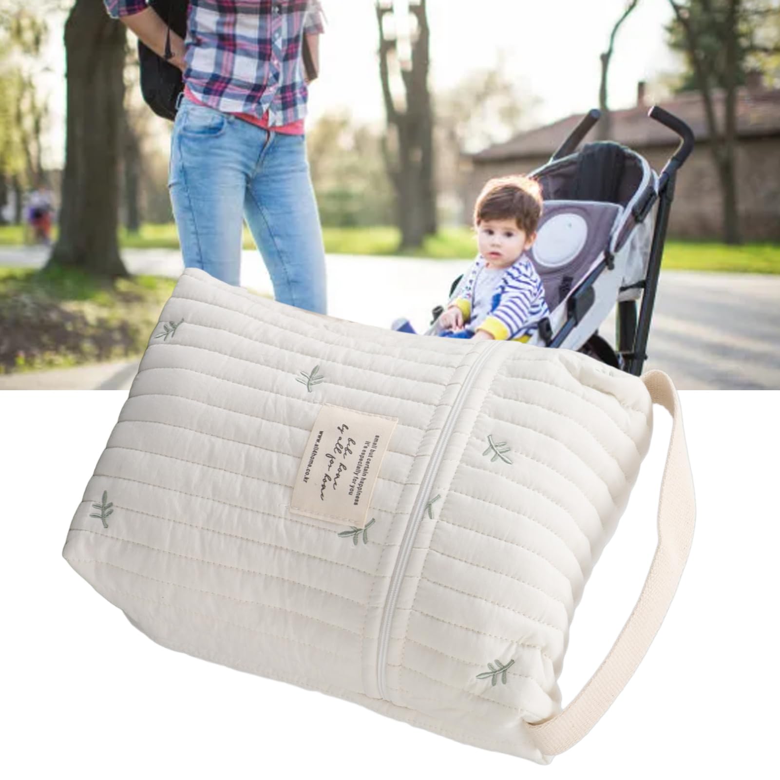 Borsa Pannolini Multitasca con Isolamento Termico, Organizer per Accessori, Cotone Naturale, per Viaggio e Picnic