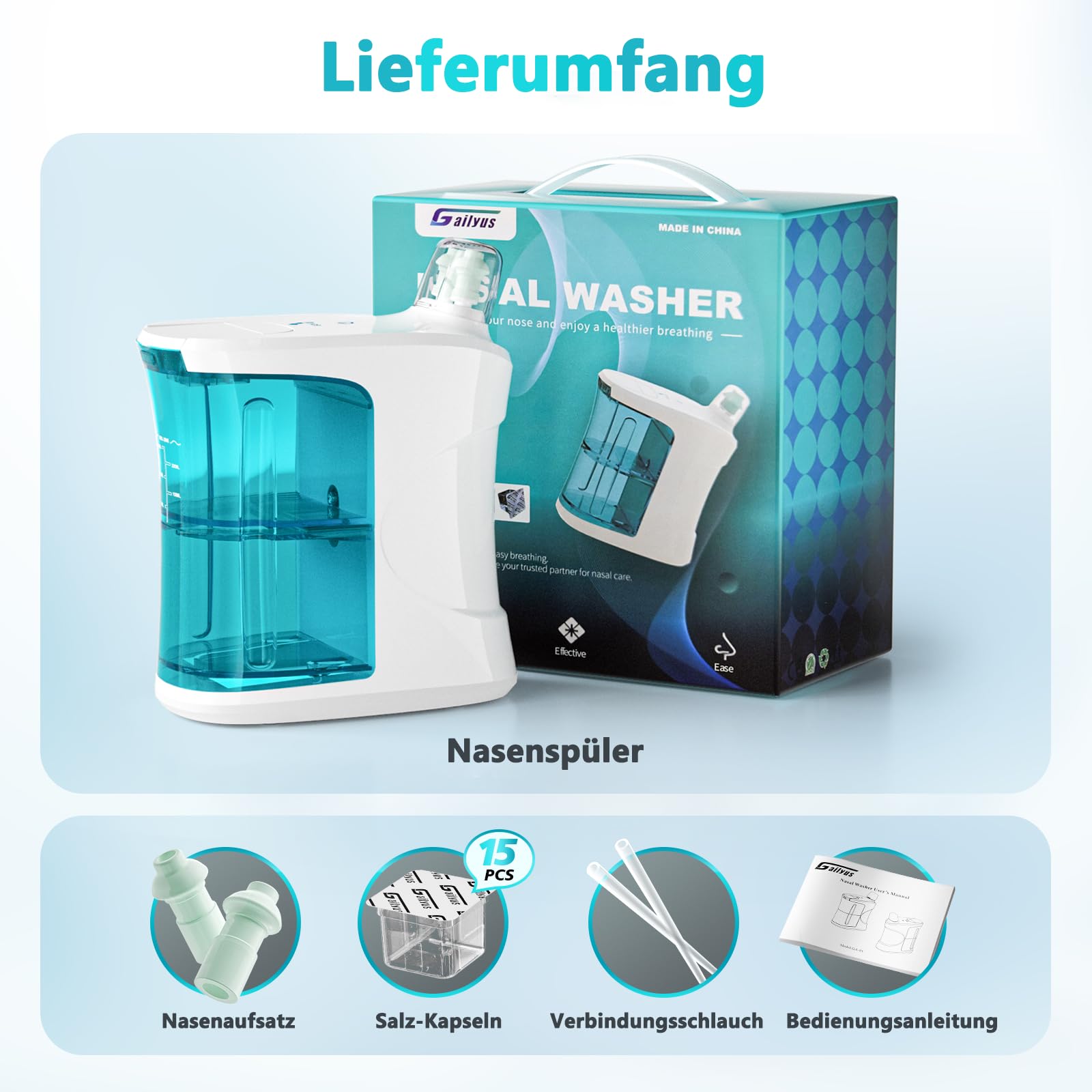 Elektrische Nasendusche für Erwachsene & Kinder, Dual-Pumpen Nasenspülung mit 3 Leistungsstufen, automatischer Reinigung, Salz-Kapseln, Nasenreiniger für tägliche Nasenpflege