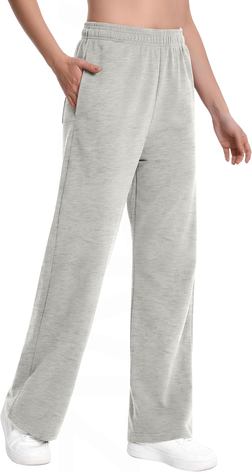 Auriviz Womens Straight Leg Sweatpants Comfy Interior Drawstring Sweat Pants High Waist Casual Track Pants with Pockets - Image 4