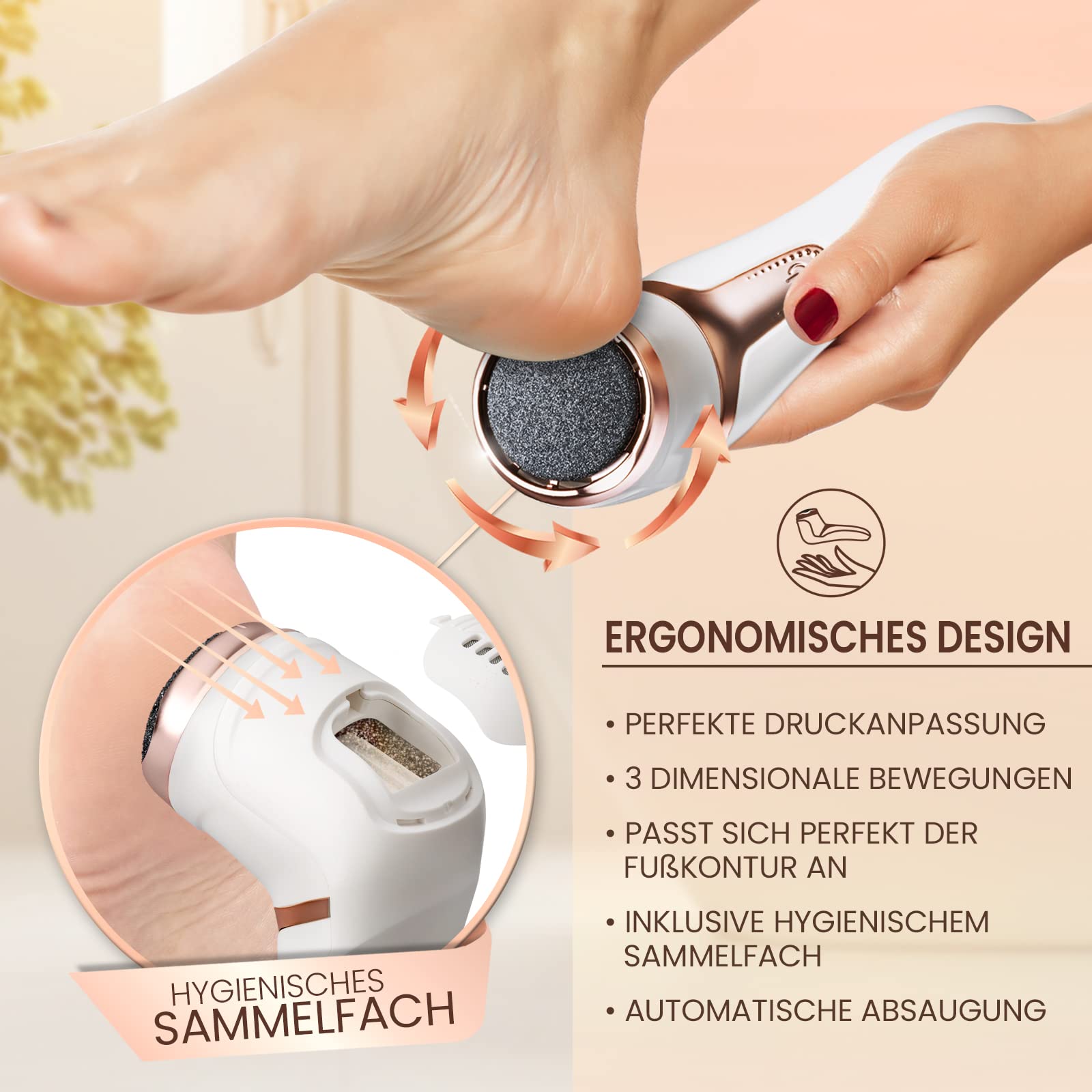 GRUNDIG Hornhautentferner elektrisch Hornhaut entfernen - schnell schöne Füße - Fußpflege Set mit Hochleistungsakku I IPX7 Fuß Pedi Pediküre (weiß)