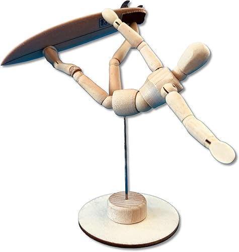 Miniatura 1 de CRAFTED INGENUITY Super Fun Surf Sculpture Surfer with Surfboard for Surfing Decor Beach Art Gift for Surfer - Posable 5.5" Wooden Surf Figure -